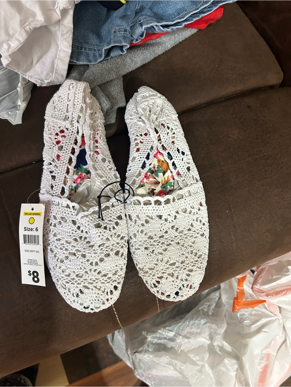 White Crochet Slip-On Flats - Women's Size 6